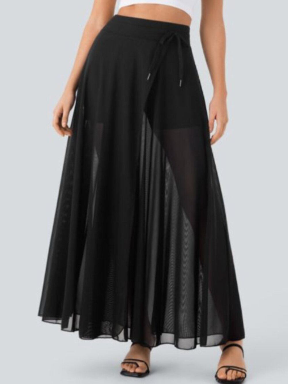 Halara NWT Black Mesh 2-in-1 Midi Flared Skirt Built-in Shorts Pocket Small